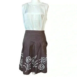 Metro Wear Brown Gray Floral Embroidered A Line Skirt Size M
